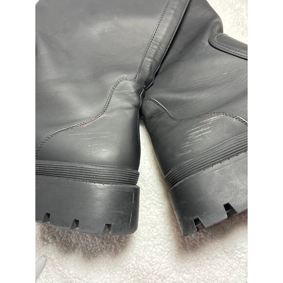 JUSTFAB CASSIETTA LUG SOLE TALL RAIN BOOTS Wm Size 12 Black Faux Leather - Picture 7 of 7